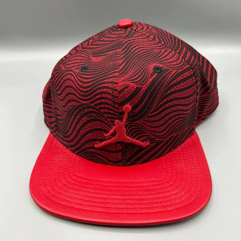 Air Jordan Hat Men Red Wave Pattern Embroidered Logo Jumpman Snap Back Cap